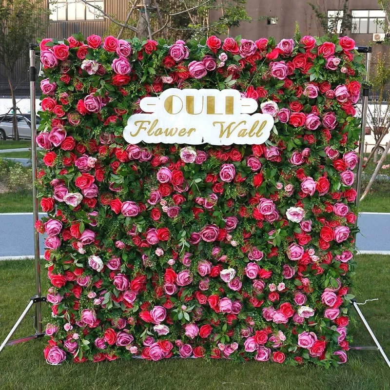 Elegant wedding backdrop flower wall with roses