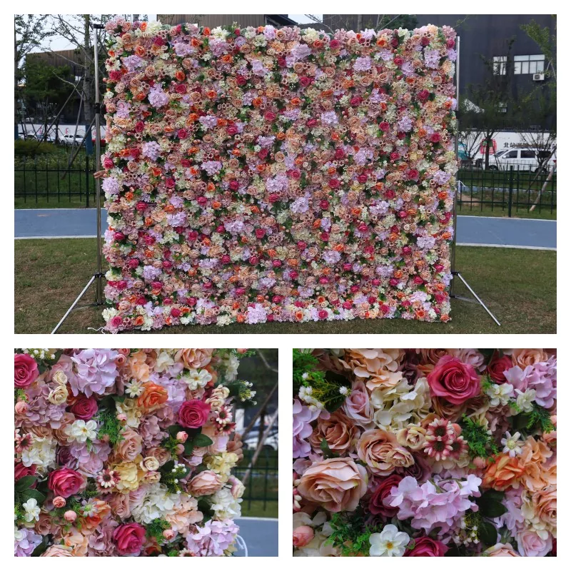 Fabric backing artificial flower wall for parties